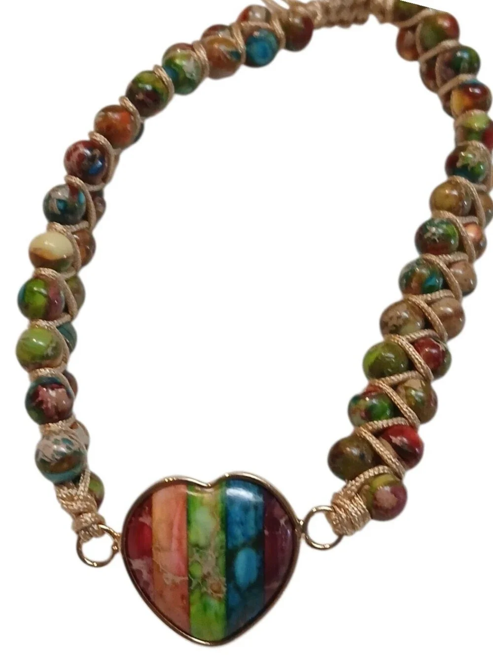 Boho Multi NWT Colored Stone Peace Bracelet With A Heart As Main Stone. - Picture 7 of 12